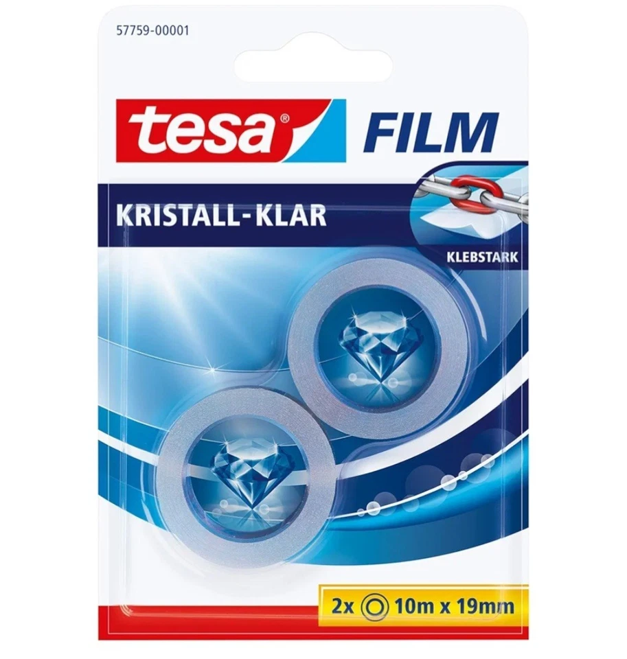 Tesafilm Kristall-Klar-Hochtransparentes, Klebeband 10mx19mm BLISTER