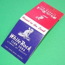 WHITE ROCK Club Soda/Ginger Ale Front-Strike Matchbook Full - Made in USA