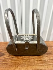 Vintage 1950s Silver Gray Marbleized Lucite Box Handbag Purse Carved Clear Lid