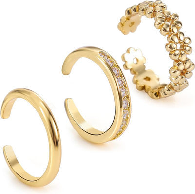 #ad #ad Gold Toe Rings for WomenOpen Adjustable Golden Toe Ring Set Flower Simple and D $13.22