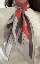 Vera Neumann Vintage Silk Scarf Retro Mid Century Mod Red Grey Geometric 56x7