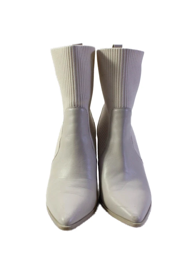 Steve Madden Womens Slip On Block Heel Ribbed Booties White Leather Size 8 - Image 2 of 4