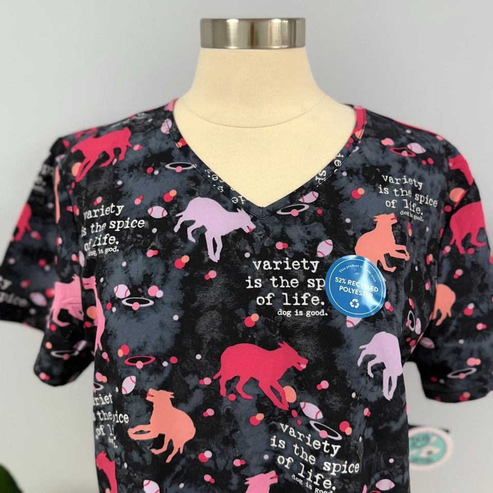 NWT Cherokee Dog Is Good Black Scrub Top XL Spice Of Life Pink Dogs Scrubs Vet - Image 4 of 4