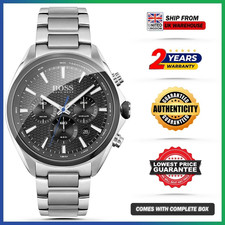 Image of HUGO BOSS Distinct HB1513857 Silver Strap Black Dial Chronograph Mens Watch 46mm