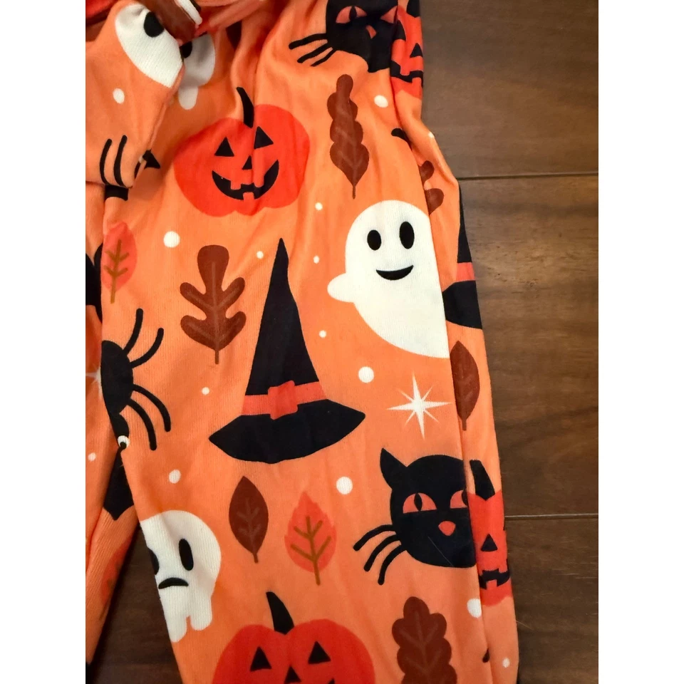 Calça pull-on Halloween infantil menina laranja estampa de férias gatos fantasmas tamanho 80/2TT - Imagem 2 de 4