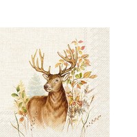 20 Kleine Cocktailservietten Hunted Deer Cream - Naturausschnitt Hirsch 25X25Cm