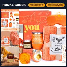 Relaxing Spa Gift Set - Orange Self Care Basket, Perfect Thanks Gifts for Her