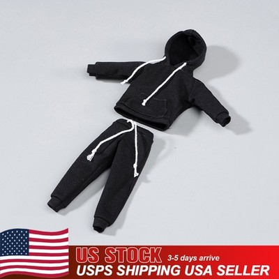 USA 1/12 Black Hoodie Pants Trousers Clothes For 6'' Male TBL  Action Figure Body