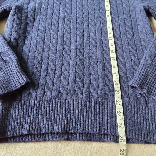 J Crew 100% Lambs Wool Sweater Sz M Navy Thick Cable Knit Crew Preppy Academia - Picture 7 of 11