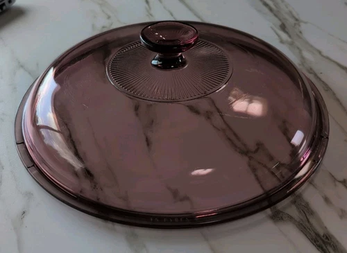 Pyrex Vision Cranberry Ribbed Glass #15 Replacement Lid 10” NICE
