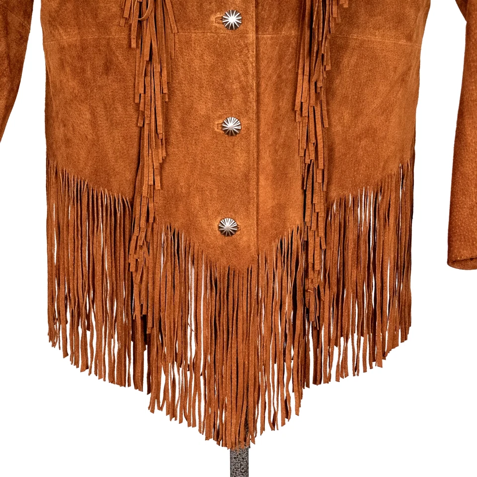 Cripple Creek Women's Western Jacket Size XL Cognac Brown Suede Leather Fringe - Image 4 of 4