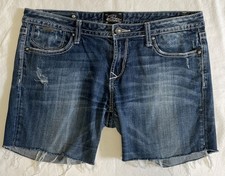 Rerock for Express Jean Denim Shorts Distressed Size 14 Mid Rise Cutoffs Raw Hem