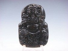 Old Nephrite Jade Hand Carved *Warrior Guan-Yu & Long Sword* Pendant #12272011