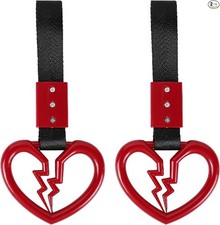 2PCS Broken Heart Handle Ring for Car, Heart Shaped Handle Strps, Color: Red