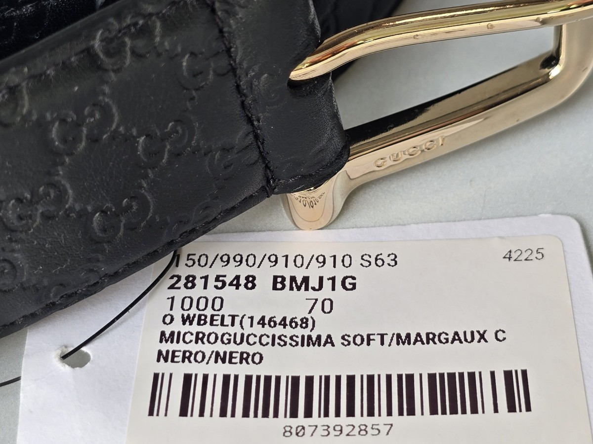 Gucci Belt 70 28 Black Leather Microguccissima GG Print Gold Logo