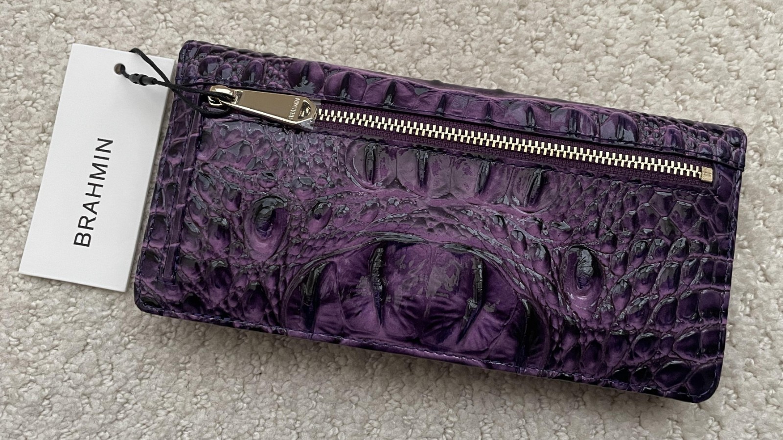 New Brahmin Melbourne ADY Slim Bifold Leather Wallet Clutch HEROIC PURPLE NWT