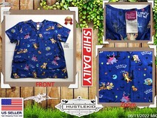 Licensed Disney Pooh Tigger Piglet Women Scrub Shirt Pocket Halloween Bat Large