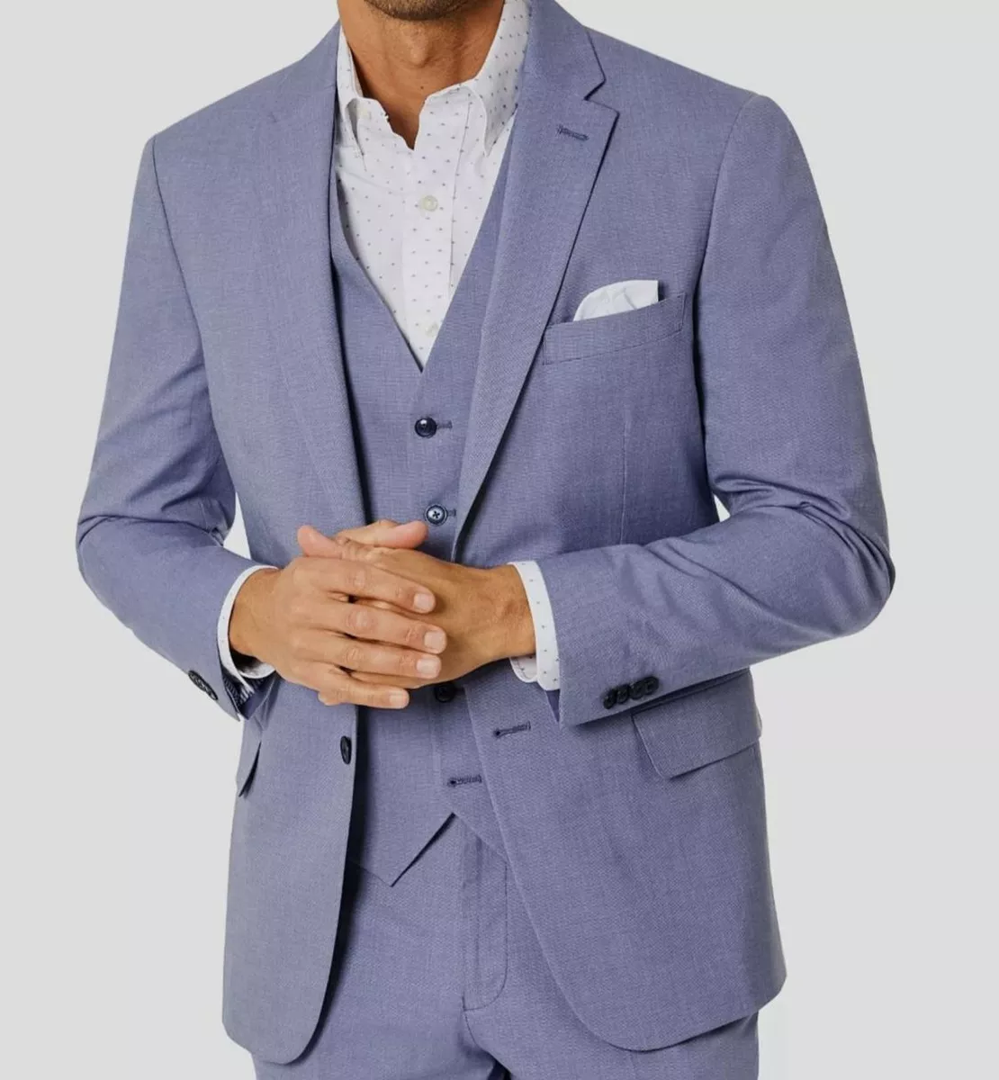 495 Tommy Hilfiger Men s Blue Modern Fit Stretch 2 Piece Suit Jacket Pants 38S