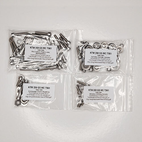 Vis moteur KTM 350 GS MC 1980 inox anti rouille pour remplacer les fixations grippées