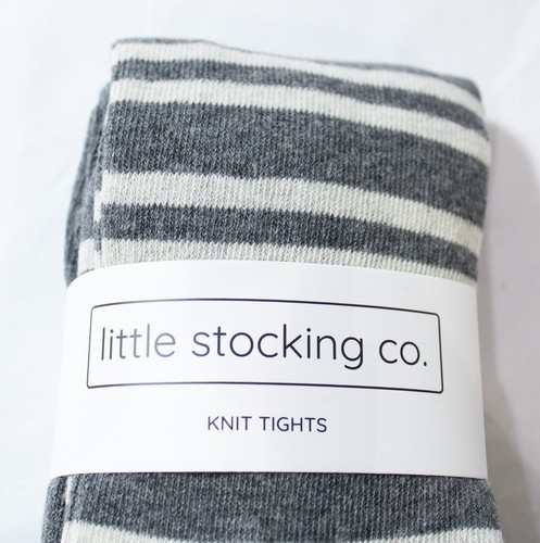 Little Stocking Co Kids' Stretchy Striped Knit Tights DH3 Charcoal 5-6Y NWT - Picture 2 of 3