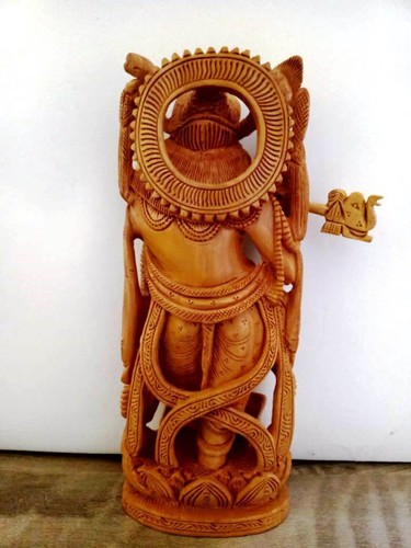 Beautiful Handcrafted Wooden Lord Krishna Kishan Kanhiya God Statue - P1 - Picture 5 of 8