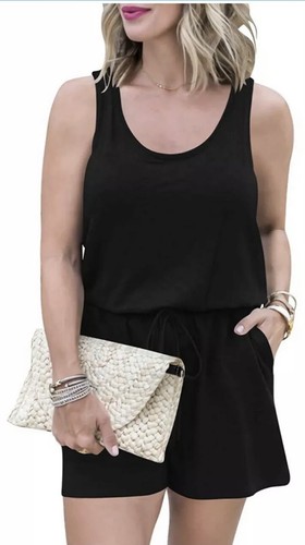 BRAND NEW MEDIUM BLACK ROMPER WITH TIE STRING AMD POCKETS - Picture 2 of 5