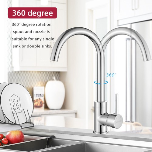 Decaura Kitchen Mixer Tap Sink Taps Laundry Faucet Swivel Gooseneck Chrome - Picture 4 of 7