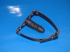 LARGE black bdsm silicone penis ball gag real leather strap bondage fetish #2