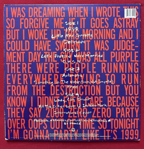 PRINCE~1999 2 LP (1982) ORIG 1ST PRESS~FUNK SOUL POP WARNER BROS 1-23720 - Picture 3 of 3