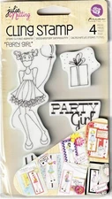 Prima Julie Nutting PARTY GIRL Doll Stamps Kit 4pc Mixed Media Tags 910495