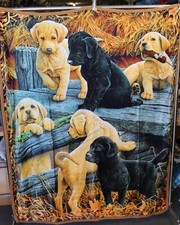 PUPPY PUPPIES DOG DOGS PLAYTIME THROW BLANKET SHERPA BACK 50 X 60