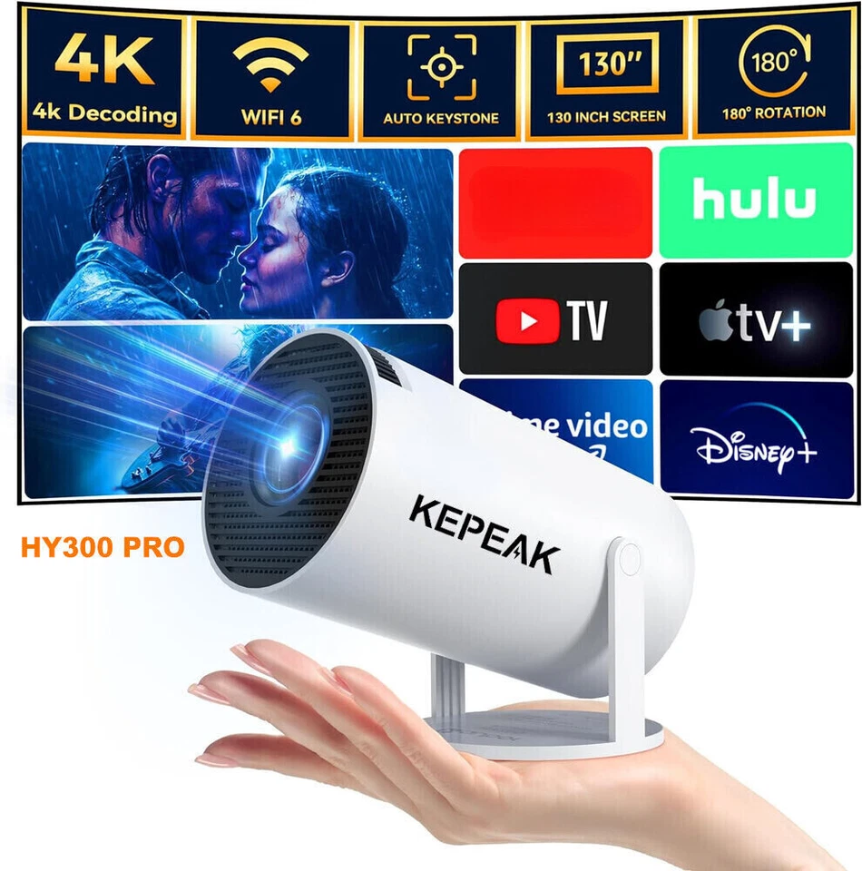 4K Mini Projector 20000 Lumen LED 1080P WiFi Bluetooth UHD Portable Home Theater - Image 3 of 4