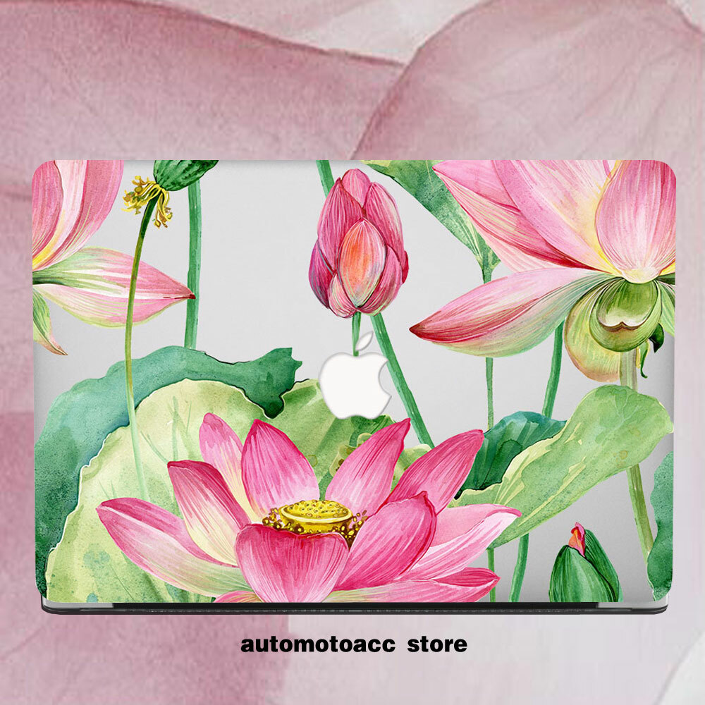 Elegante estuche rosa con flores de loto para Macbook Pro Air 11 12 13 15 16 pulgadas