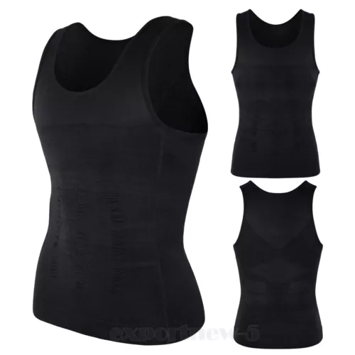 Mens T-shirt Shaper Male Tummy Compression Shapewear Fitness Waist Girdle Vest - Picture 44 of 47