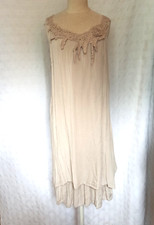 💙 Elegantes Damen Midi Träger Kleid Beige Spitze T950D Größe 36,38,40,42,S,M