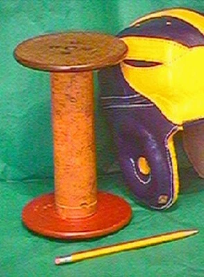 PAST TIME SPORTS Stands for Leather helmets -Antique Wooden Spool Stand -Hardwood circa 1915