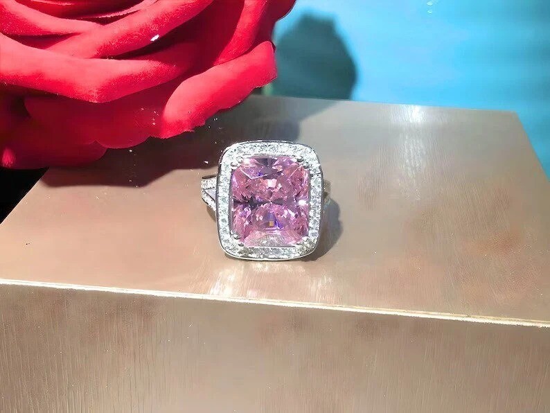 Pink Moissanite Silver Engagement Ring for Women Bridal Wedding-image
