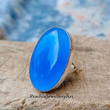 Blue Chalcedony 925 Sterling Silver Handmade Ring Engagement Jewelry RM-413