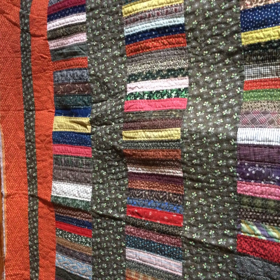 Vtg Mod Folk Art QUILT Victorian repro calico 100% cotton TO BIND/FINISH F/Q pop - Image 2 of 4