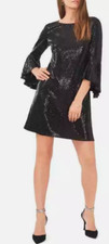 Vince Camuto Mini Dress Size LARGE Black Sequin Bell Flounce-Bell Sleeve FU258