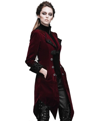 Devil Fashion Giacca da Donna Cappotto Rosso Velluto Gotico Steampunk Regency - Foto 5 di 10