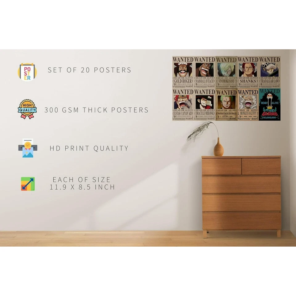 set of 20 one piece bounty posters A4 size 300 GSM Thick poster wanter poster - Image 2 of 3