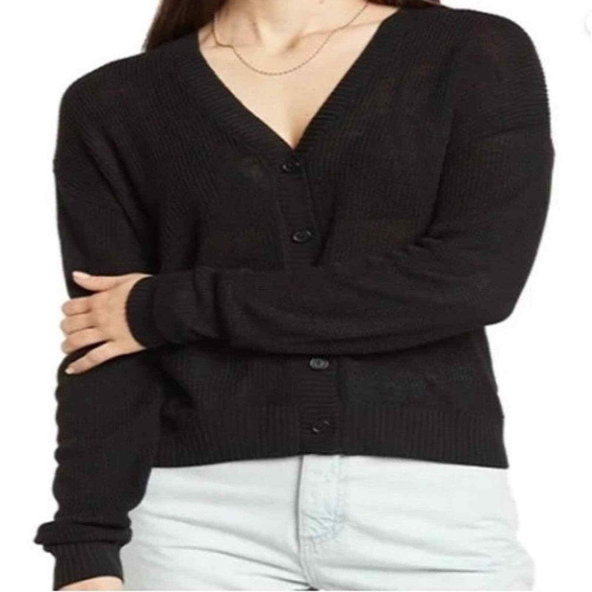 Abound Womens Long Sleeve Ribbed Button Sweater Cardigan
