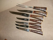 Vintage 7 pc Knife Fork Set Westall Richardson Stainless Sheffield Faux Antler