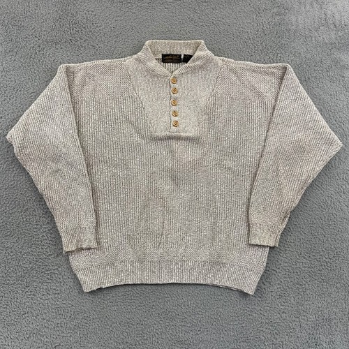 Vintage Eddie Bauer Pullover Herren XLT beige schwerer Strick Henley 90er Knopf Baumwolle