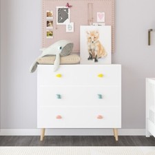Kids 3 Drawer Dresser, Baby Nightstand for Bedroom, Storage Cabinet Closet White