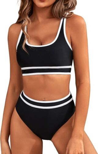 Women's High Waisted Bikini Sets Sporty 2 Piece Swimsuits Color Black Small Bx11