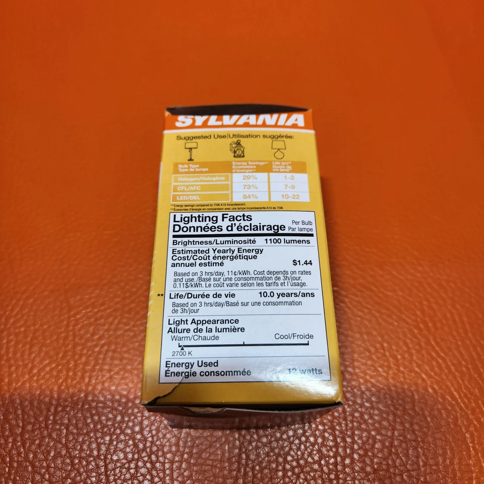 Sylvania LED Bulb 75w Uses 12w A19 Shape 1100 Lumens Soft White Non Dimmable New - Image 2 of 4