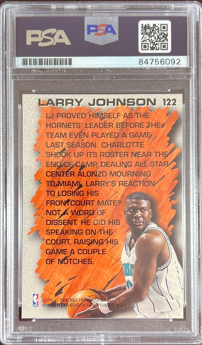 Larry Johnson auto inscribed 1996 Fleer #122 card Charlotte