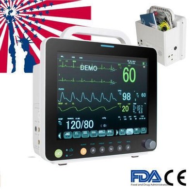 12in Signs Patient Monitor SpO2 PR NIBP ECG RESP TEMP 1yr Warranty